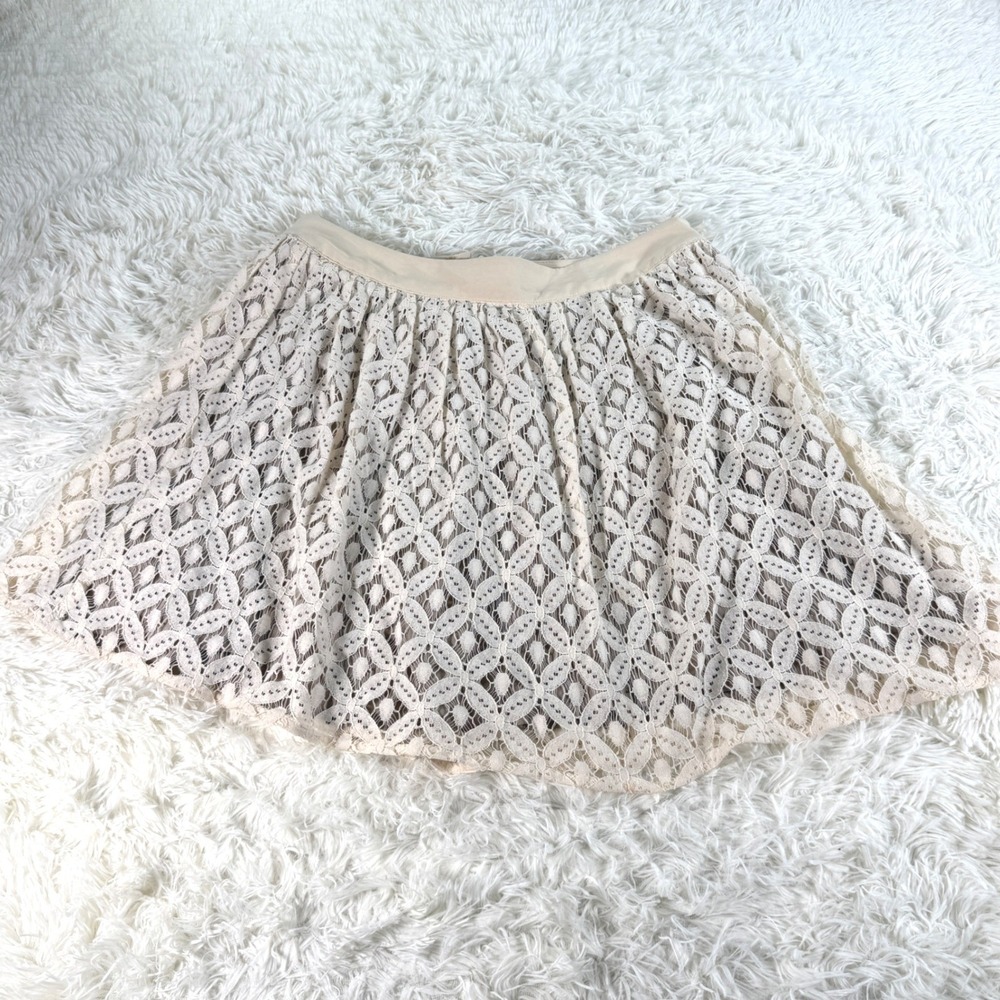Garnet‎ Hill Cream Lace Overlay Flowy Skirt Women's 10 Whimsical Romantic Fairy